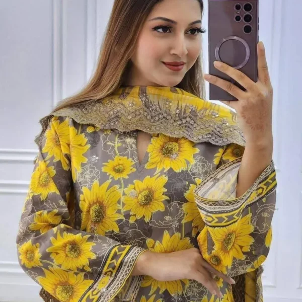 Lace Work Digital Print Three Piece